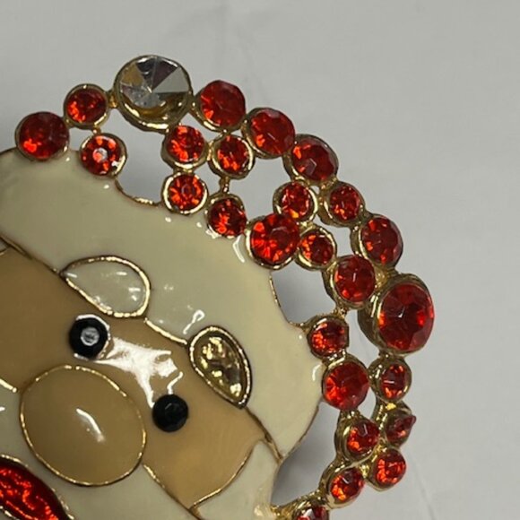 VTG Enamel Gold Tone Santa Rhinestones Christmas Holiday Brooch Pin 2"x2.25" - Picture 10 of 10